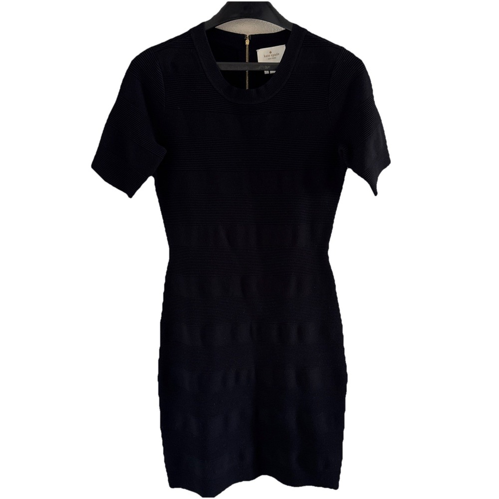 Kate Spade New York Rib Sweater Dress Womens S Black‎ Short Sleeve BodyCon Knit
